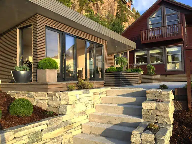 Modern house with stone landscaping steps