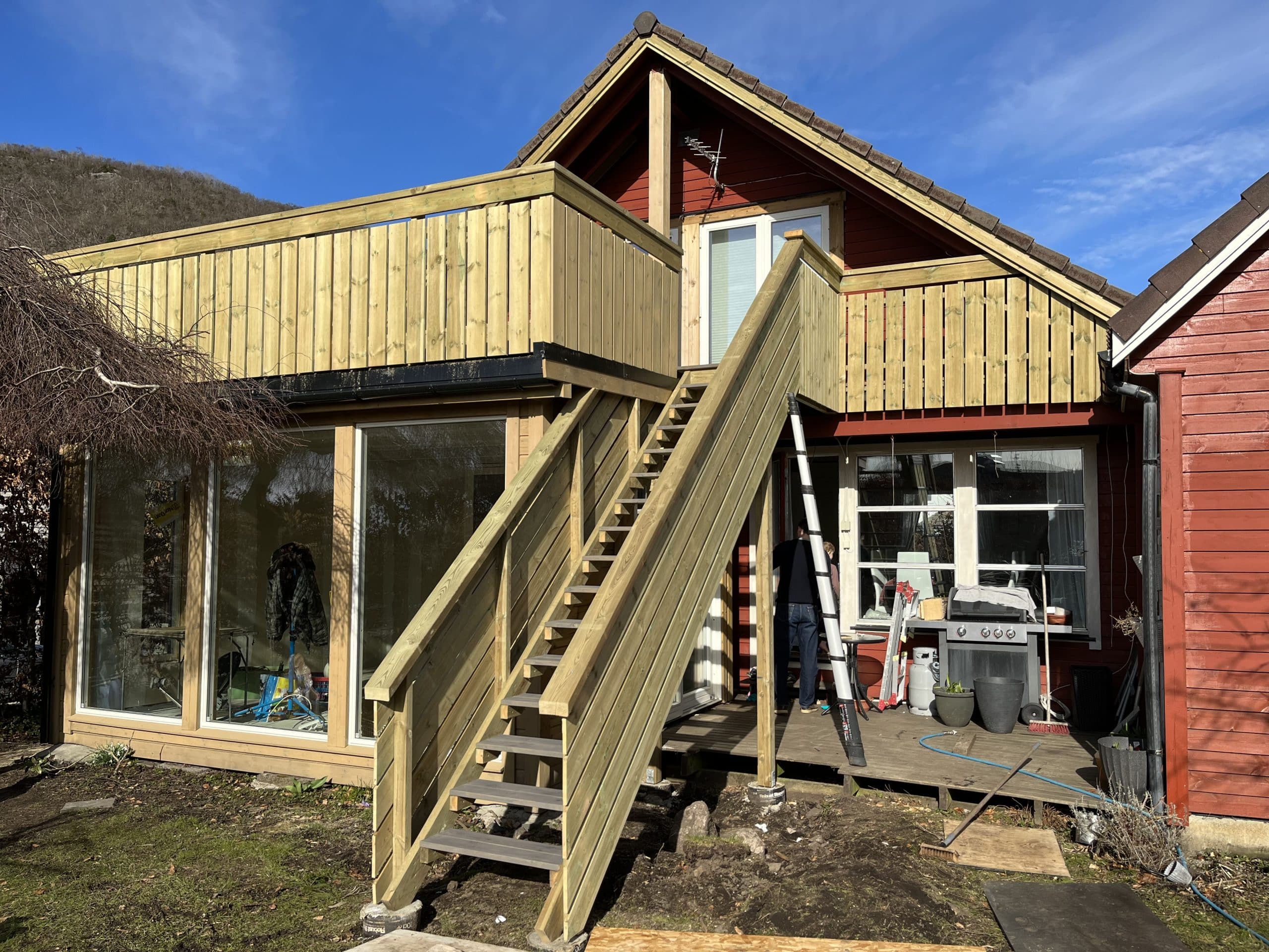 New wooden deck with stairs