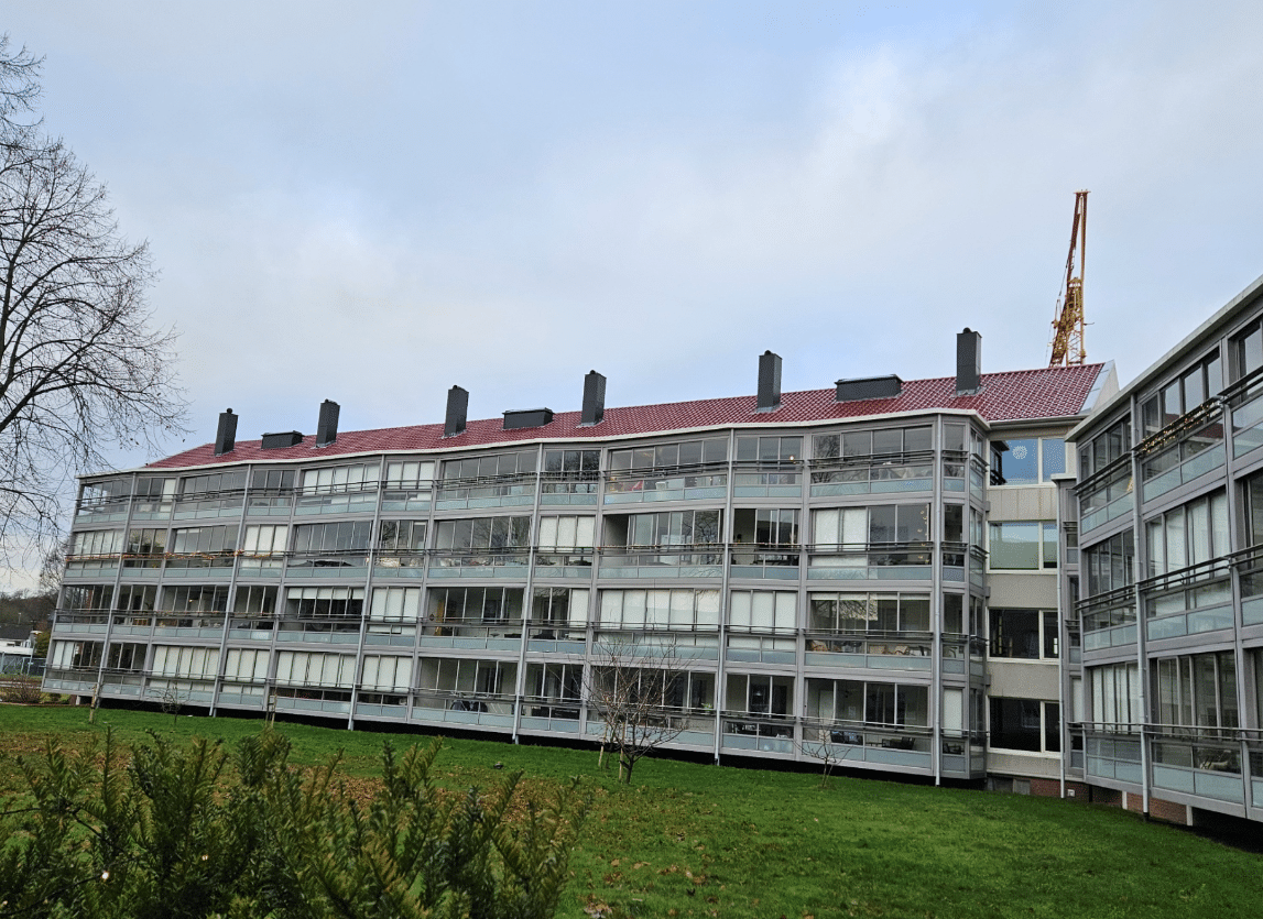 Modern apartment building with greenery