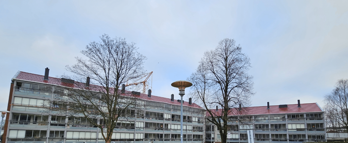 Residential building with bare trees