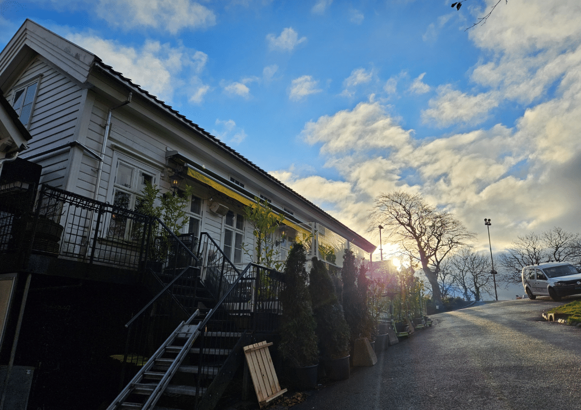 Charming building under a blue sky.